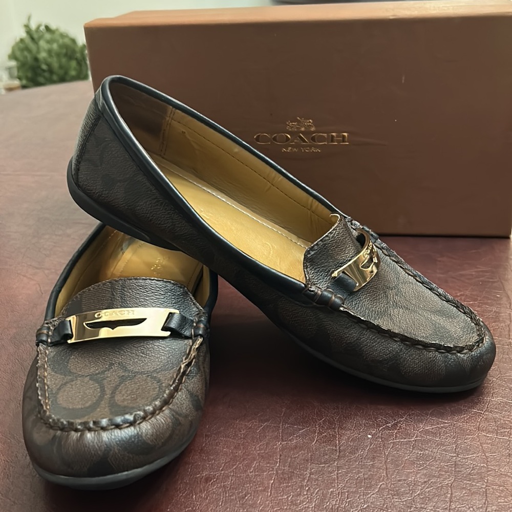 Coach Monogramed Loafers with Metal Detail, Size 8.5M Wide